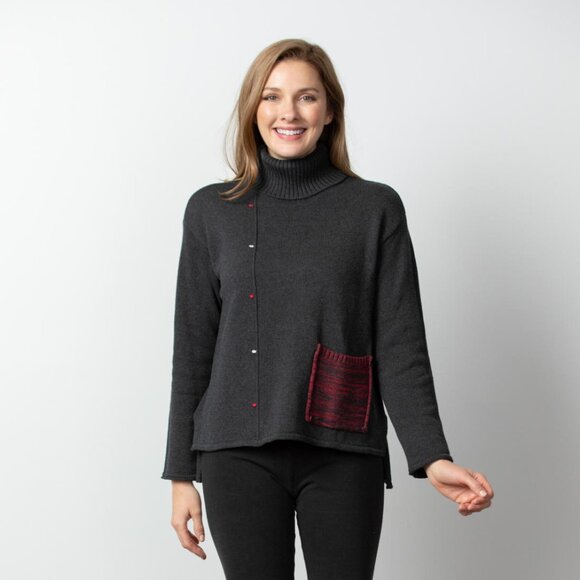 Habitat Women's Gray Color Pop Cotton Turtleneck Sweater - Size XS - with Pocket - Picture 13 of 13